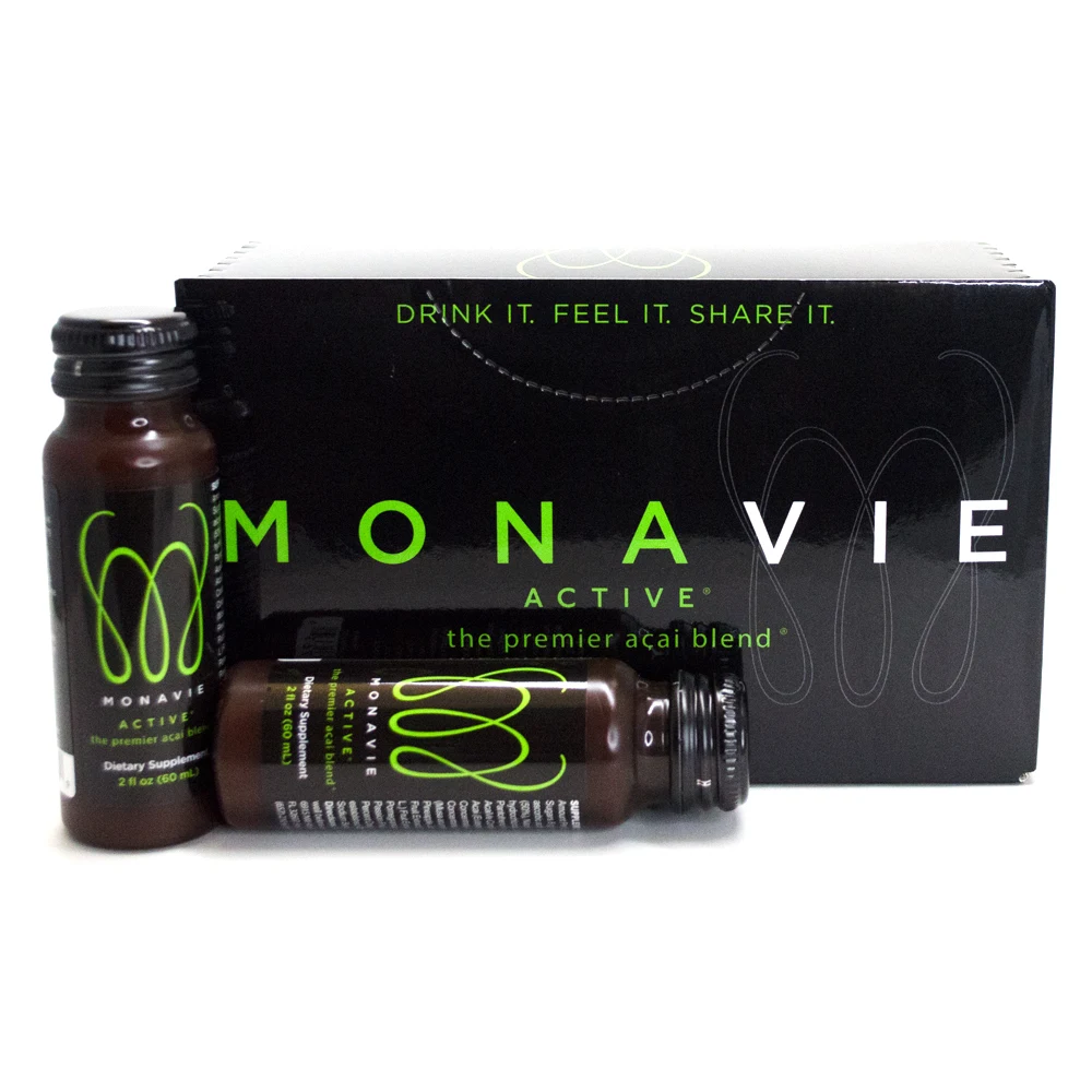 Monavie Active Shots box with two 2 oz bottles